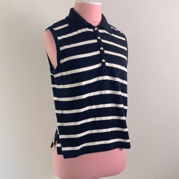 St. John Sport by Marie Gray Black Striped Polo Sweater - Picture 3 of 11